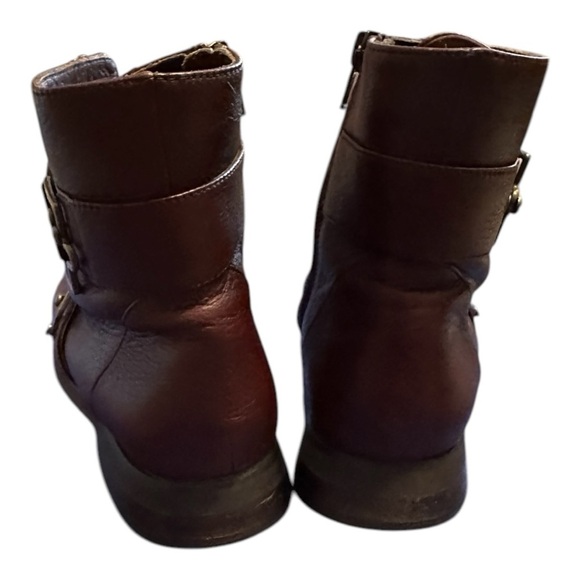 L'Amour Des Pied Brown Leather Moto Boots Women Buckle Straps and Zip Close 6.5 - Picture 3 of 5